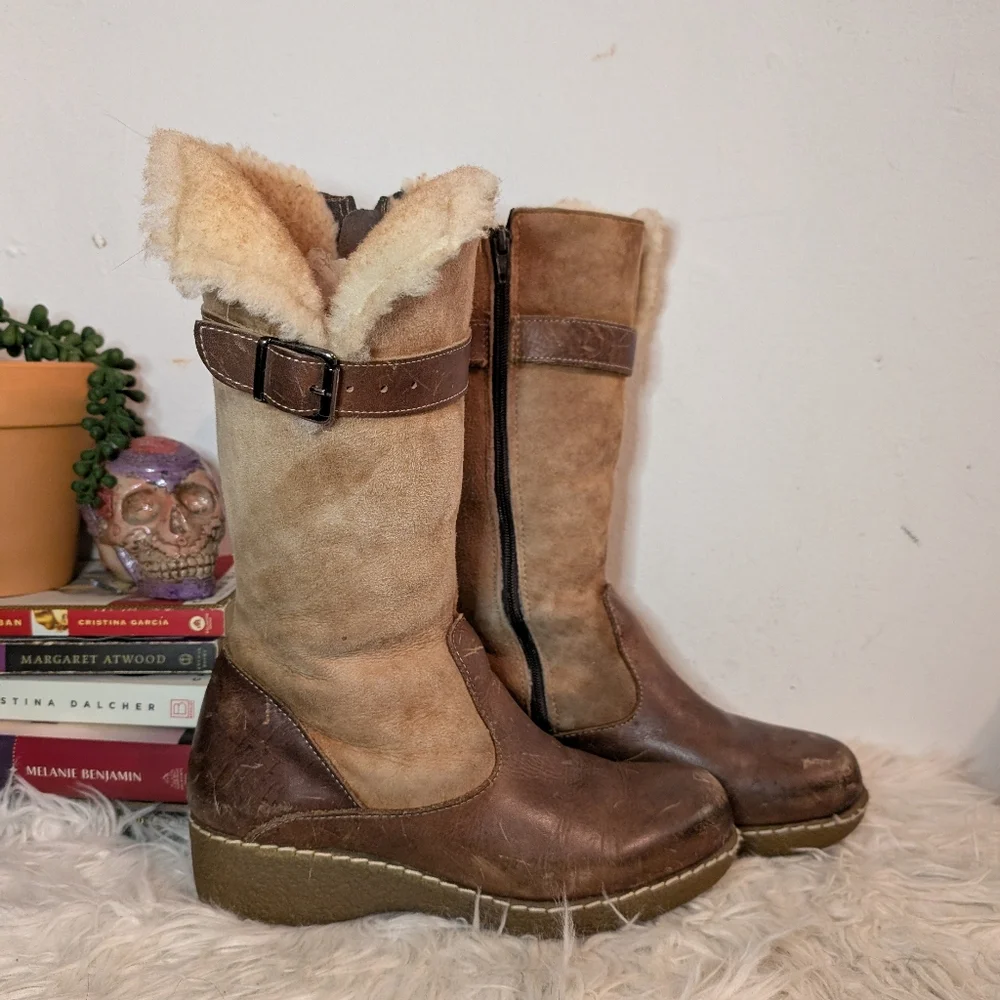 Vintage Sheepskin Shearling Leather Suede Boots - Maxine Canada